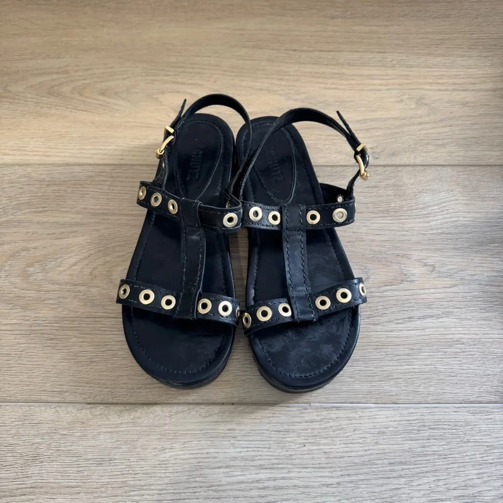 Schutz Black Leather Strappy Grommets Sandals Size 8